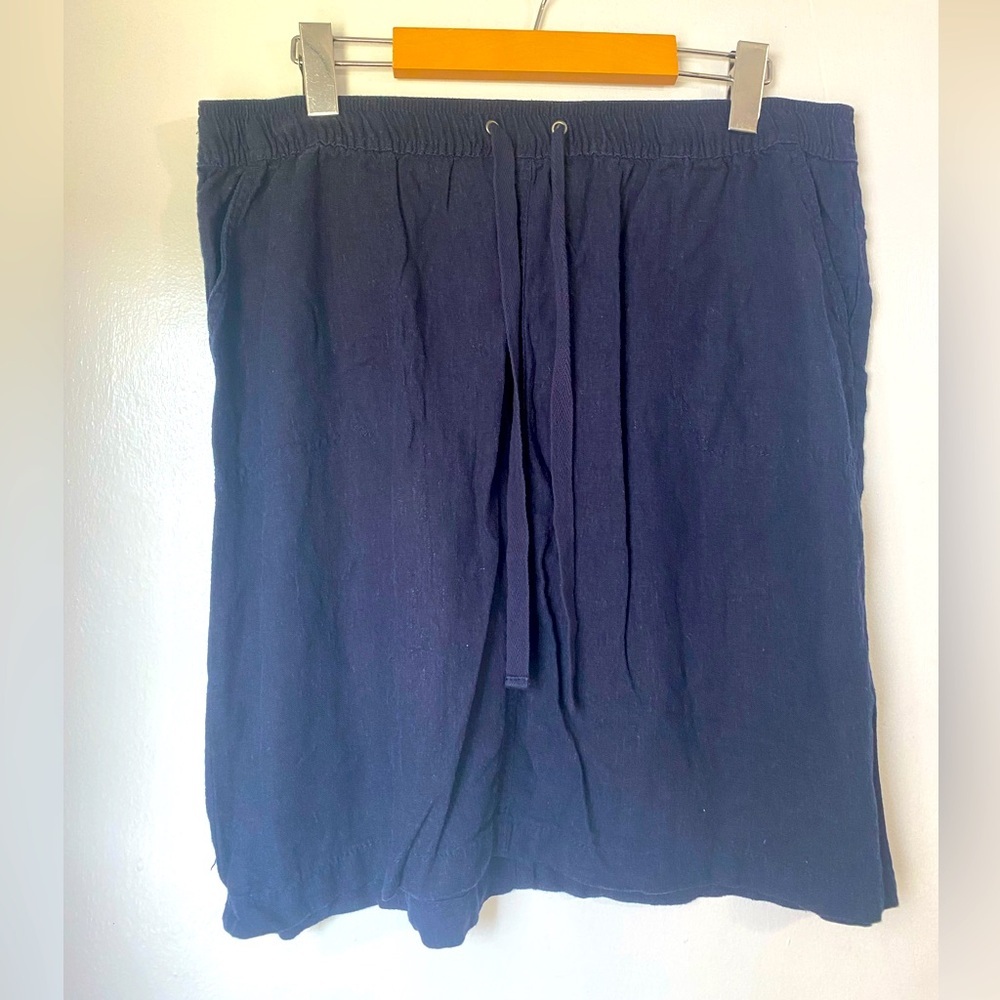Per Se Skirt Navy Blue Linen Drawstring Small
